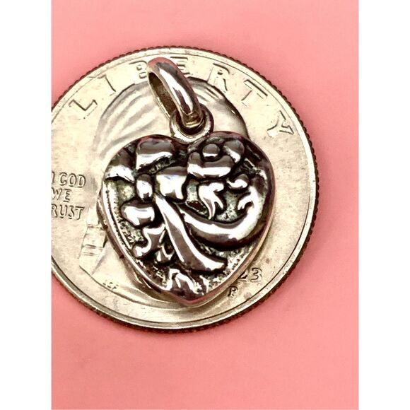 .925 Ornate Heart Locket Sterling Silver Jewelry Charm #valentine #vintage - Picture 4 of 5